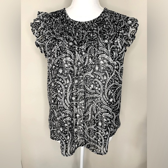 Umgee Boho Floral Print Top Blouse Women Small Silver Metallic Thread - Picture 1 of 8